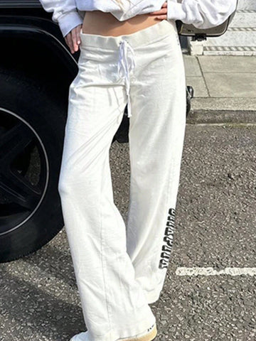 EZwear Women Front Tie Letter Print Simple Design Casual Pants, Daily Wear