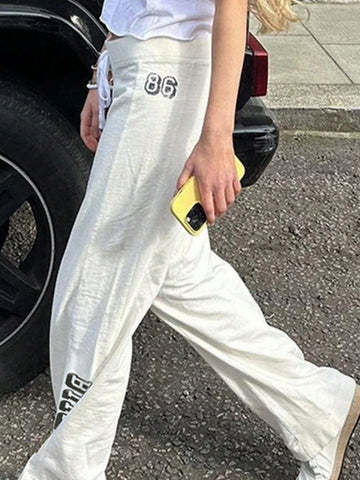 EZwear Women Front Tie Letter Print Simple Design Casual Pants, Daily Wear