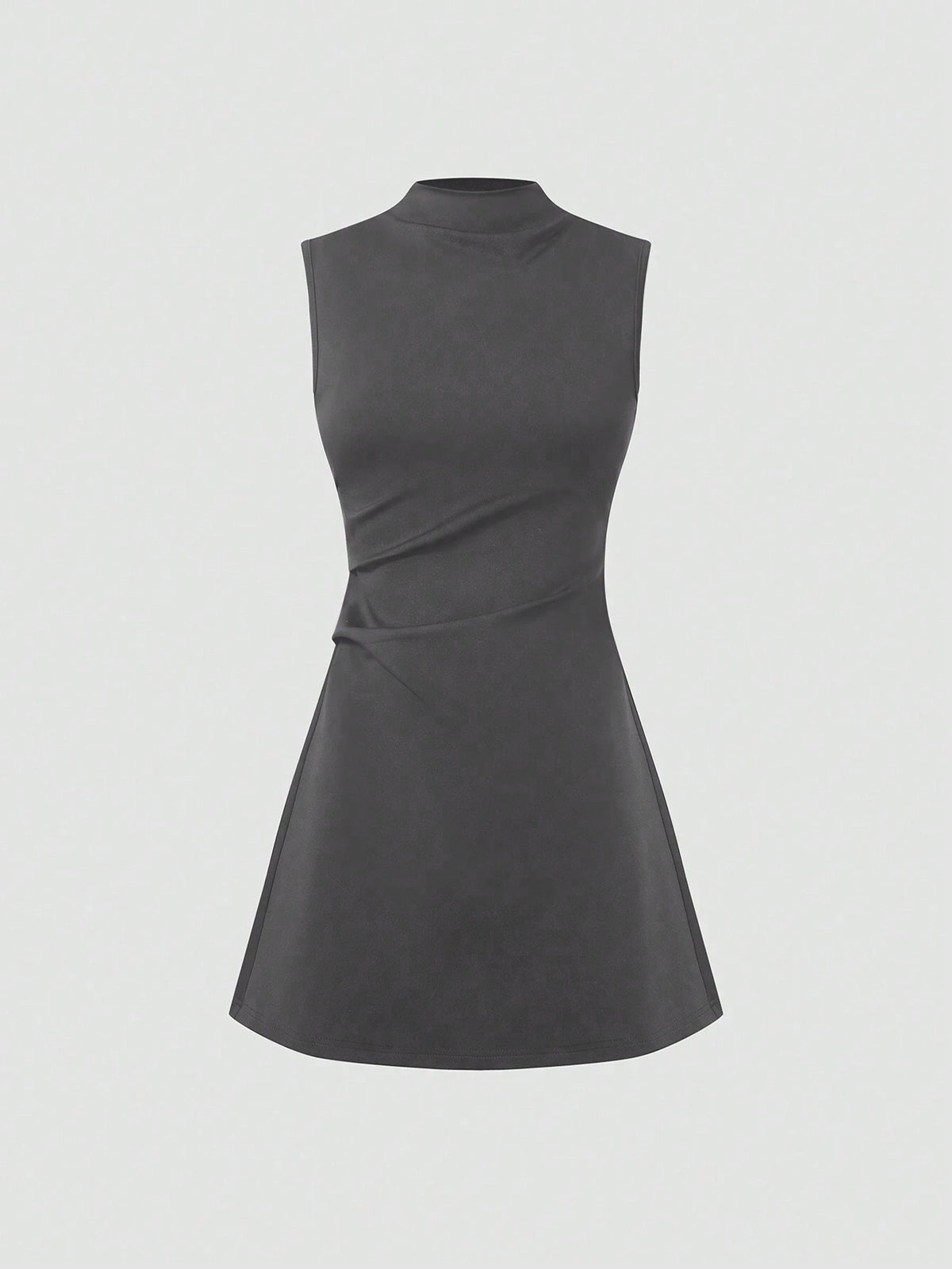 Women High Neck Cinched Waist A-Line Midi Dress, Fashionable & Versatile Office Wear
