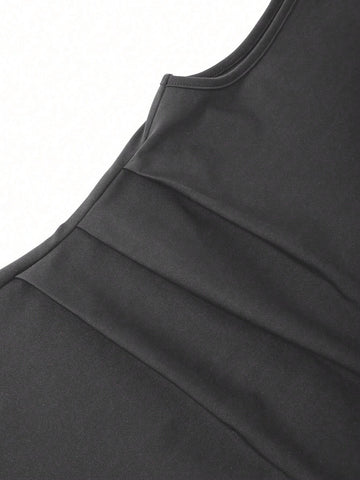 Women High Neck Cinched Waist A-Line Midi Dress, Fashionable & Versatile Office Wear