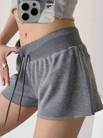 EZwear Women Plain Color Drawstring Waist Casual Loose Shorts