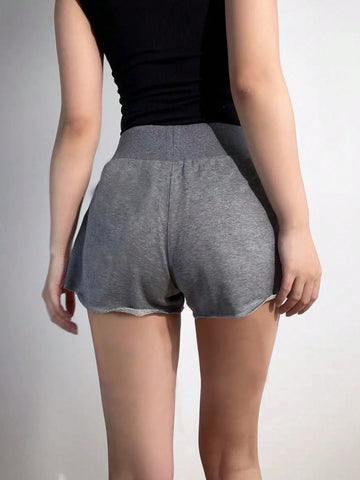 EZwear Women Plain Color Drawstring Waist Casual Loose Shorts