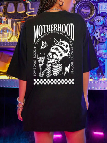 EZwear Women Simple Printed Round Neck Short Sleeve T-Shirt