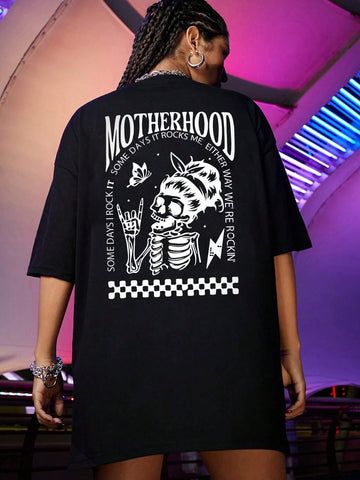 EZwear Women Simple Printed Round Neck Short Sleeve T-Shirt