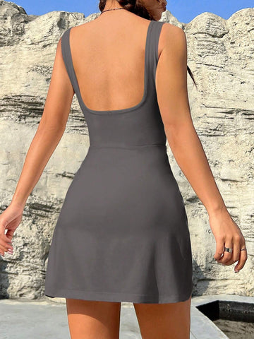 Women Solid Color Low Back Bodycon Dress Summer