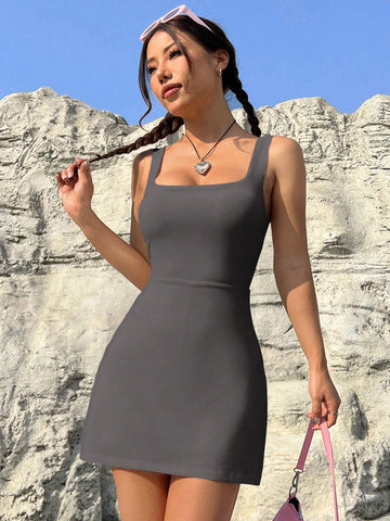 Women Solid Color Low Back Bodycon Dress Summer