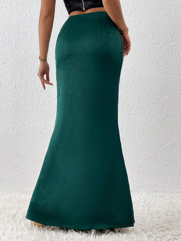 EZwear Women Solid Color Pleated Party Skirt With Side Slit