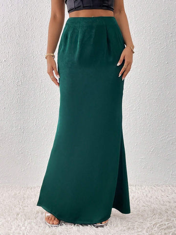 EZwear Women Solid Color Pleated Party Skirt With Side Slit