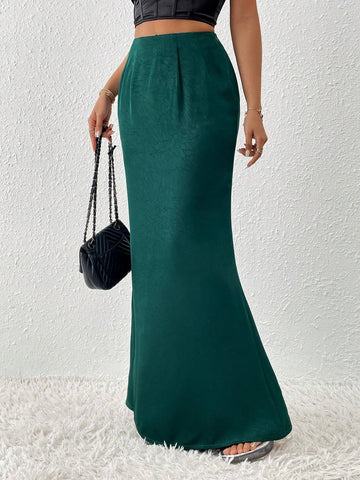 EZwear Women Solid Color Pleated Party Skirt With Side Slit