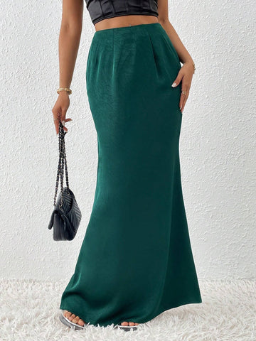 EZwear Women Solid Color Pleated Party Skirt With Side Slit