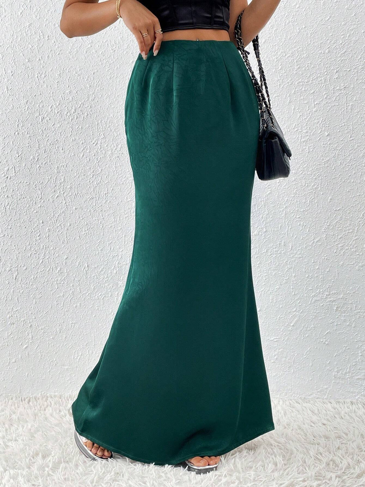 EZwear Women Solid Color Pleated Party Skirt With Side Slit