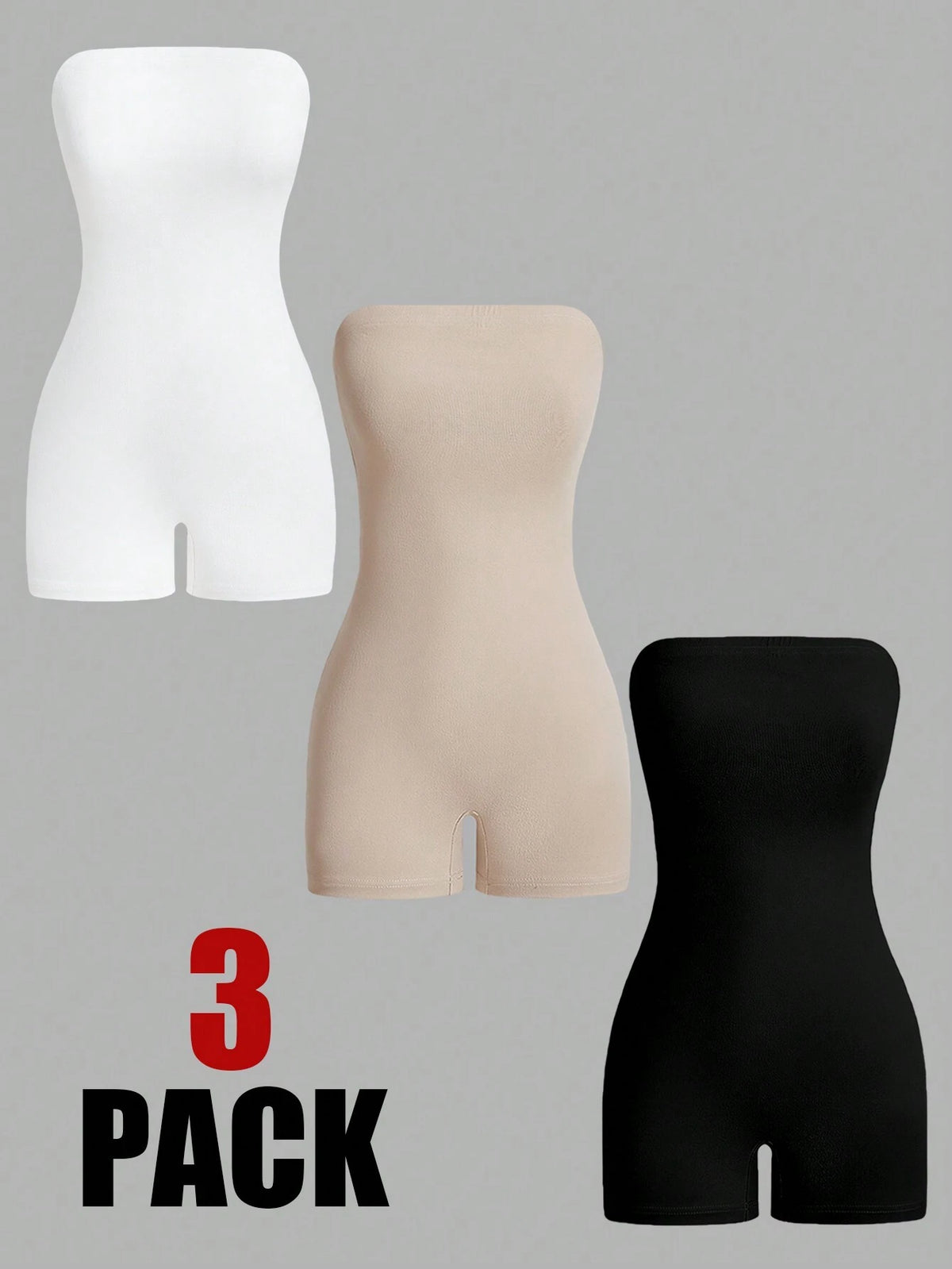 Women Solid Color Strapless Simple Tight Jumpsuit Shorts