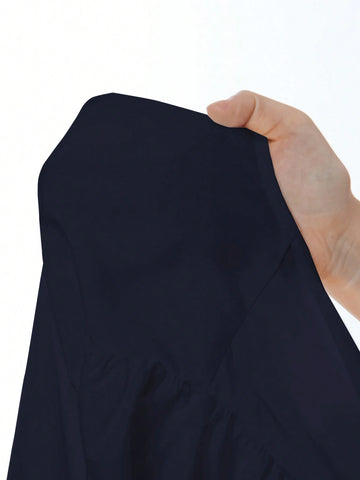 EZwear Women Solid Color Woven Lantern Sleeve Bow Tie Front Blouse