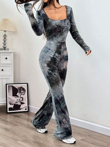 Square Neck Flare Leg Jumpsuit