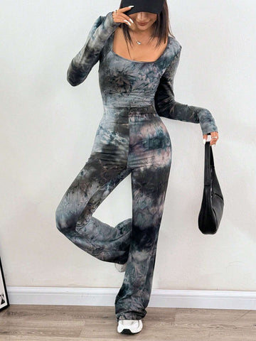 Square Neck Flare Leg Jumpsuit