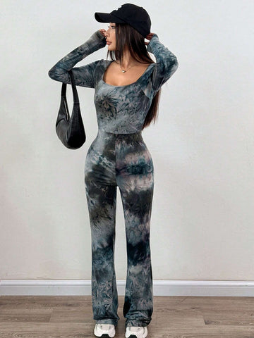 Square Neck Flare Leg Jumpsuit
