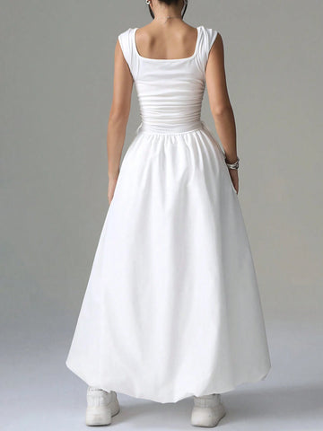 Women Square Neck Minimalist Daily Maxi Dress