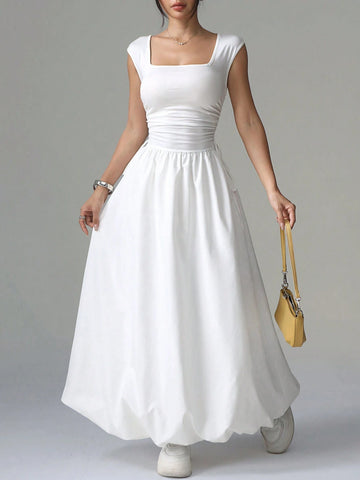 Women Square Neck Minimalist Daily Maxi Dress