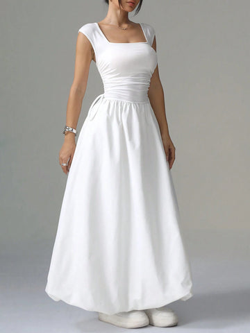 Women Square Neck Minimalist Daily Maxi Dress