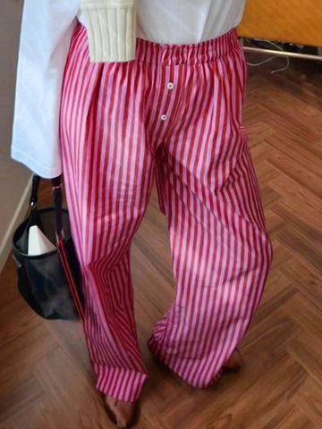 EZwear Women Striped Print Elastic Waist Casual Pants, Fall Clothes