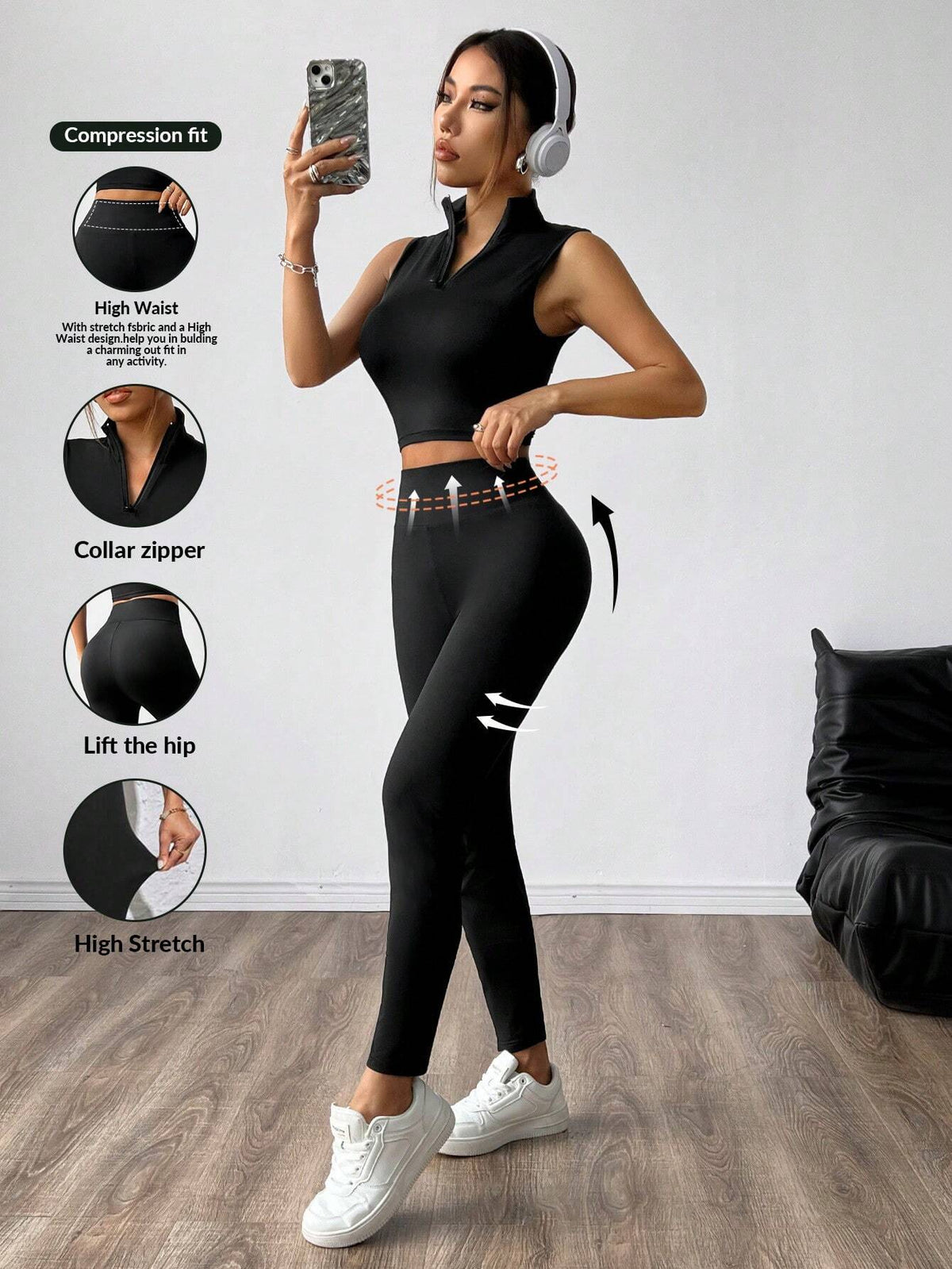 Women Summer Cool Half-Zip Vest And Shorts Two-Piece Set