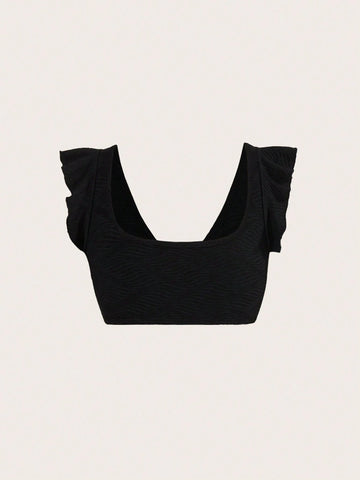 Women Summer Solid Color Twist Knot Short Sleeve Crop Top And Skirt Set