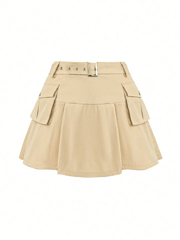 EZwear Women Y2K Khaki 3D Pocket Mini Skirt