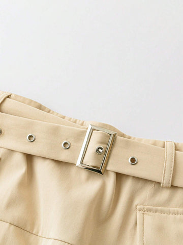 EZwear Women Y2K Khaki 3D Pocket Mini Skirt