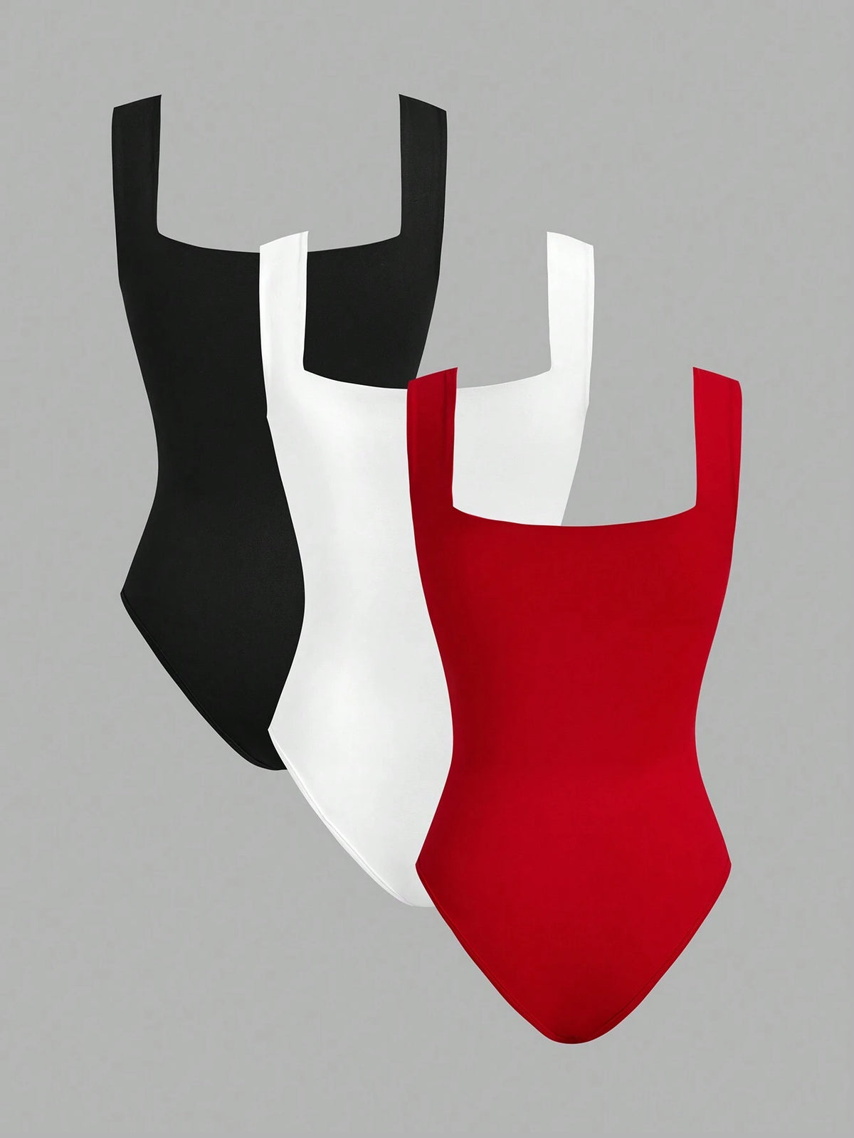 Women's 3pcs Black/Red/White Double-Layer Seamless Bodysuit Vest