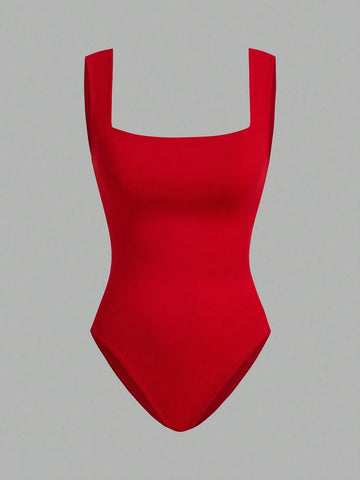 Women's 3pcs Black/Red/White Double-Layer Seamless Bodysuit Vest