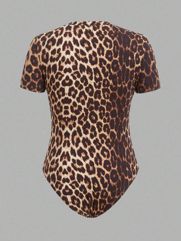 Women's 5pcs/Set Casual Round Neck Short Sleeve Bodysuit Set