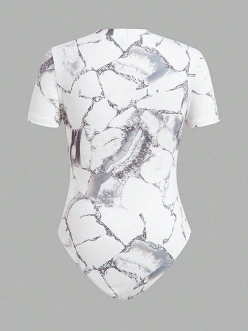 Women's 5pcs/Set Casual Round Neck Short Sleeve Bodysuit Set