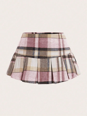 EZwear Women's Autumn And Winter Plaid Pleated Skirt