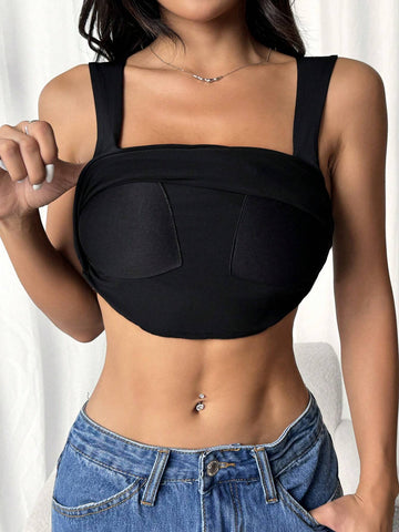 Women's Backless Chic Fitted Solid Color Simple Square Neck Padded Bodysuit