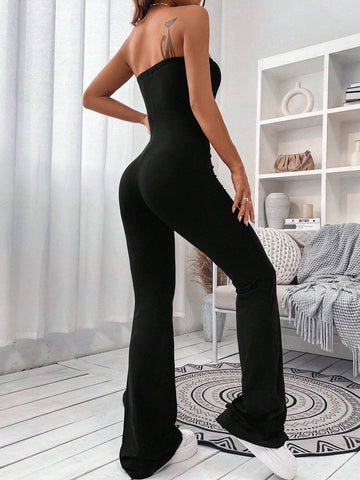 Women's Backless Fitted Solid Color Simpel Bandeau Jumpsuit