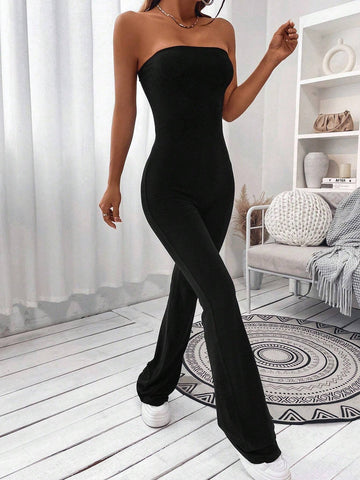 Women's Backless Fitted Solid Color Simpel Bandeau Jumpsuit