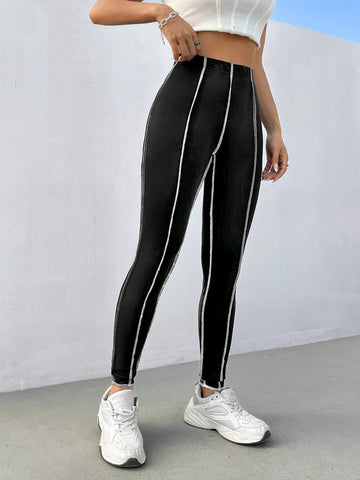 EZwear Women's Basic Tights With Decorative Visible Seam
