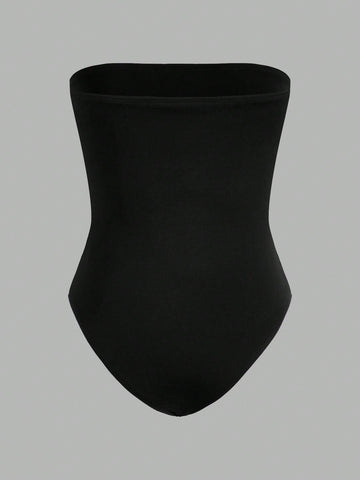 Women's Black And White 2pcs Halterneck Tight Bodysuit, Suitable For Summer
