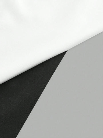 Women's Black And White 2pcs Sexy Deep V-Neck Sleeveless Bodysuit With Backless Design, Suitable For Summer Outings