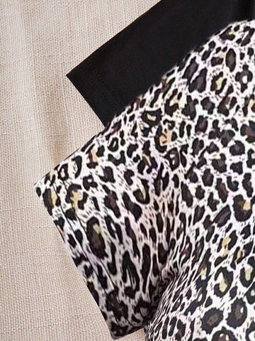 Women's Black And White Short Sleeve Round Neck Bodysuit Set