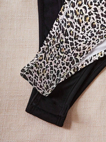 Women's Black And White Short Sleeve Round Neck Bodysuit Set