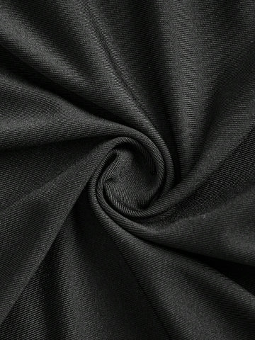 Women's Black Backless Round Neck Crop Sleeve Jumpsuit With Shorts, Perfect For Summer