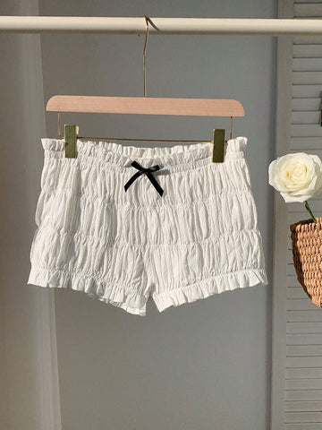 EZwear Women's Bowknot Ruffle Hot Shorts, Sexy Mini Shorts, Seductive Minimalist Sexy Style