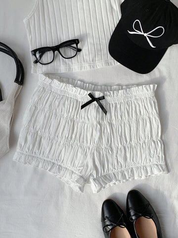 EZwear Women's Bowknot Ruffle Hot Shorts, Sexy Mini Shorts, Seductive Minimalist Sexy Style