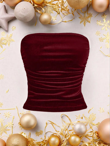 Women's Burgundy Velvet Off Shoulder Dress