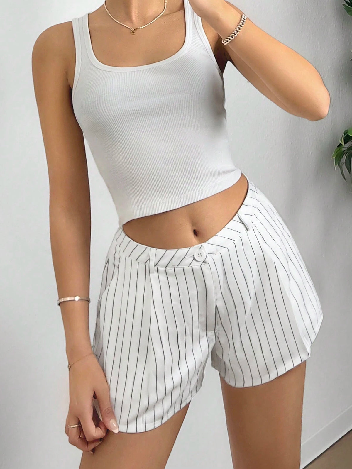 EZwear Women's Button Striped Print Casual Shorts For Summer