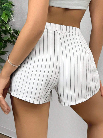 EZwear Women's Button Striped Print Casual Shorts For Summer