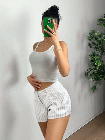 EZwear Women's Button Striped Print Casual Shorts For Summer