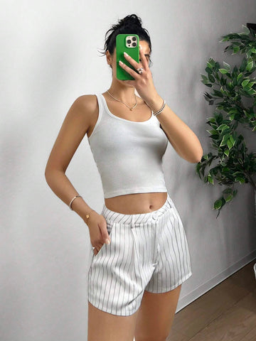 EZwear Women's Button Striped Print Casual Shorts For Summer