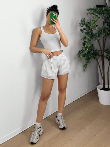 EZwear Women's Button Striped Print Casual Shorts For Summer